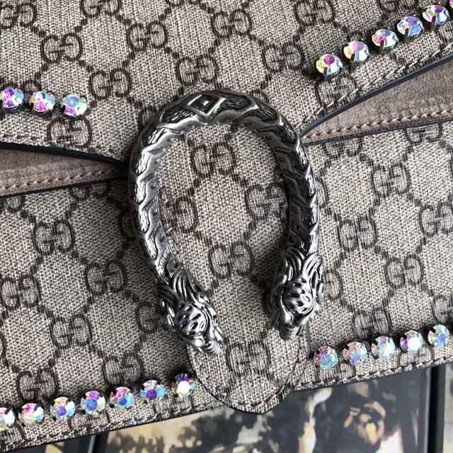 Gucci包 古馳女包 400249pvc杏磨砂鑽 原單Gucci鏈條斜挎包 Gucci酒神包  gudj1240